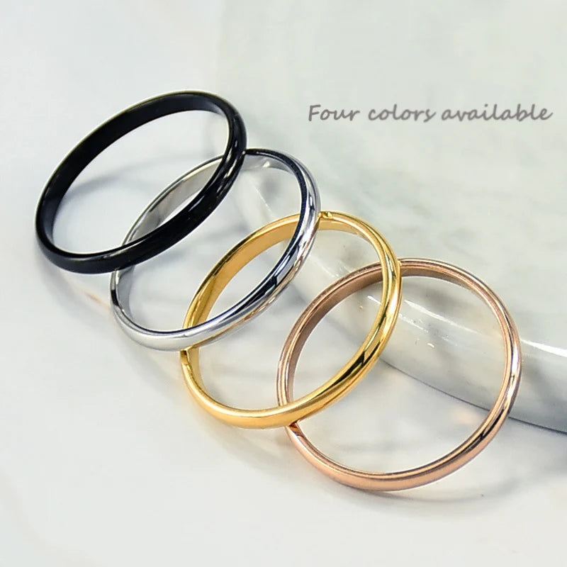 2mm Stainless Steel Thin Ring – Minimalist Rose Gold/Black Unisex Jewelry, Size 3–10