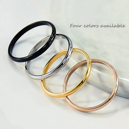 2mm Stainless Steel Thin Ring – Minimalist Rose Gold/Black Unisex Jewelry, Size 3–10