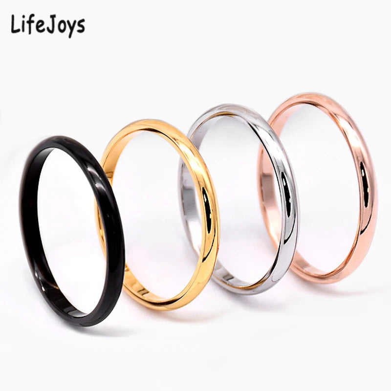 2mm Stainless Steel Thin Ring – Minimalist Rose Gold/Black Unisex Jewelry, Size 3–10