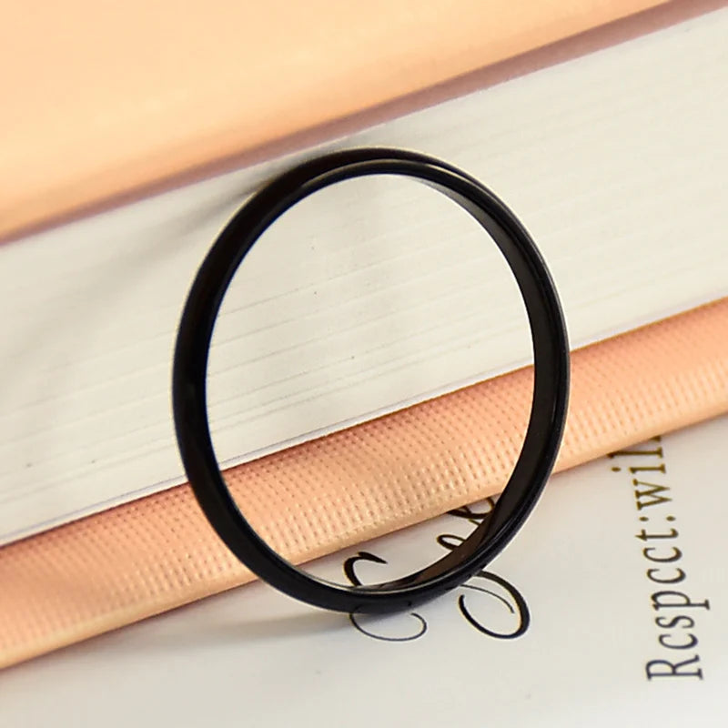 2mm Stainless Steel Thin Ring – Minimalist Rose Gold/Black Unisex Jewelry, Size 3–10