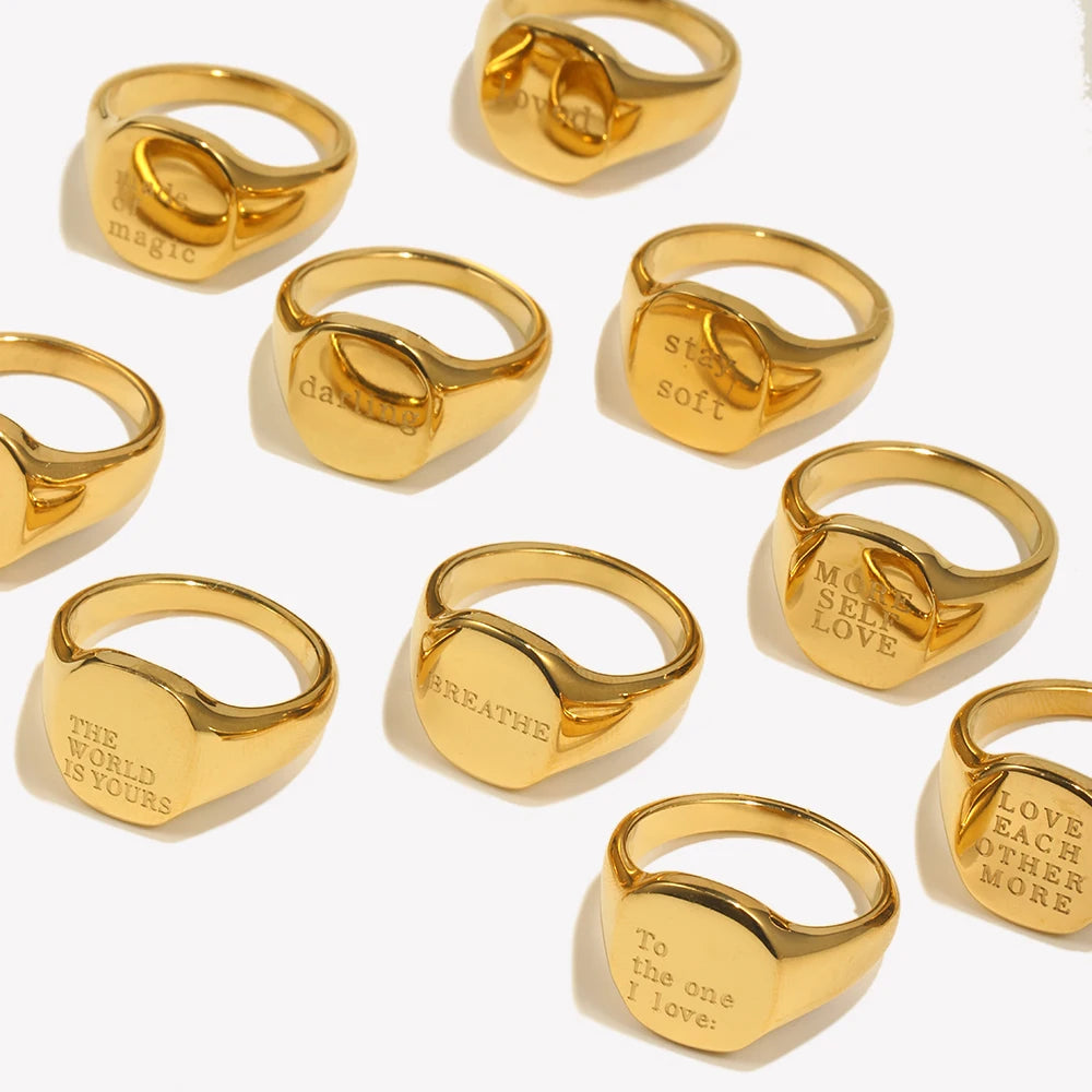 E.B.belle Minimalist Engraved Stainless Steel Letter Ring – Gold Plated Women’s Jewelry Gift, Water Resistant