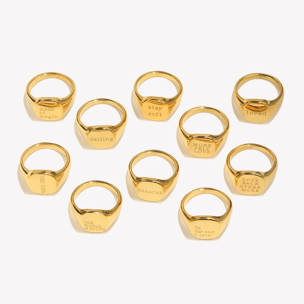 E.B.belle Minimalist Engraved Stainless Steel Letter Ring – Gold Plated Women’s Jewelry Gift, Water Resistant